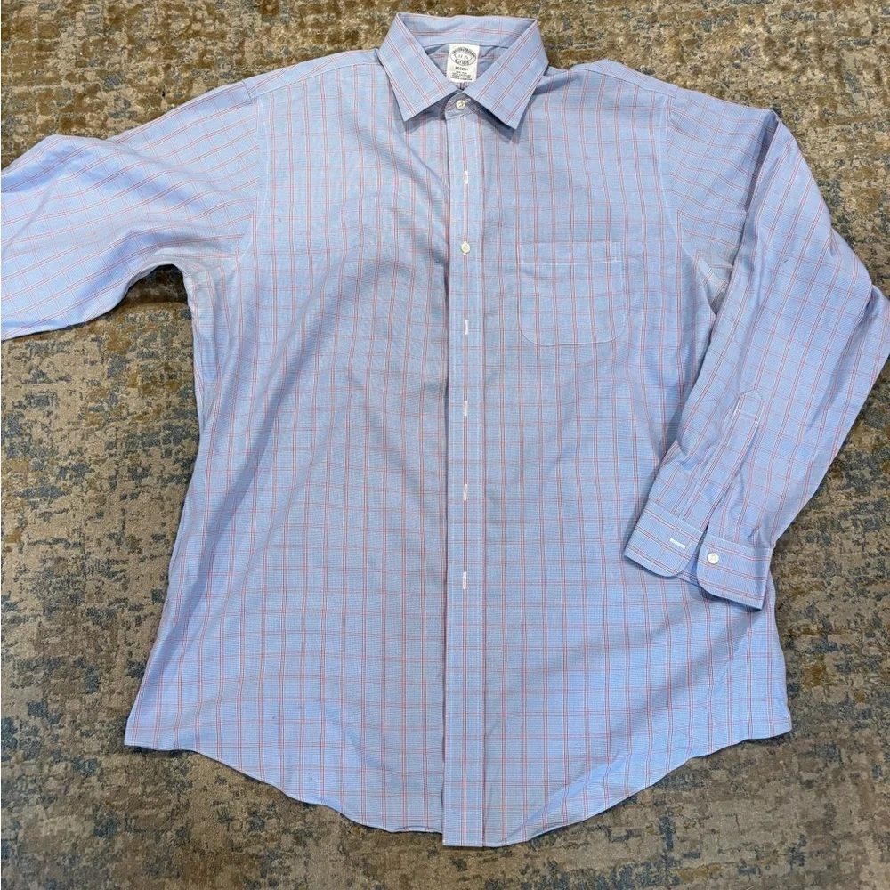 Men's Brooks Brothers regent plaid button down dress shirt 17-35